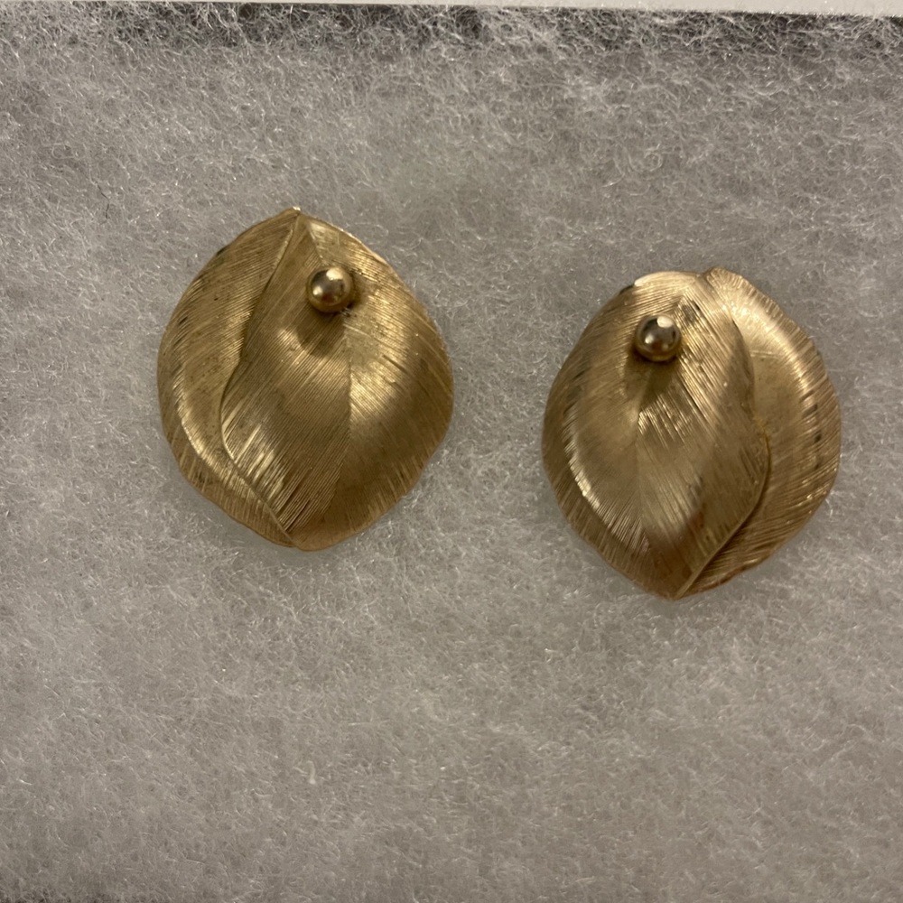 Whiting & Davis Vintage Singed Gold Leaf Clip-On Earrings